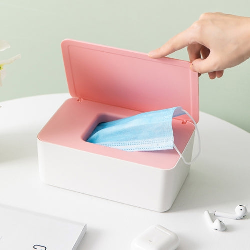 2 PCS Household Disposable Mask Storage Box Dustproof Sealed Wet Tissue Box, Colour: Large (Pink Lid Box)