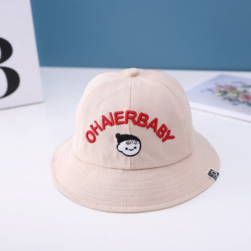 C0394 Embroidered Letters Baby Cotton Hat Wide Brim Baby Fisherman Hat Children Basin Hat, Size: 46cm(Khaki)