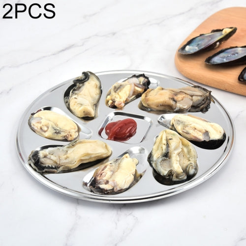 2 PCS Stainless Steel Oyster Plate Western Restaurant Kitchen Tableware Round Seafood Oyster Plate