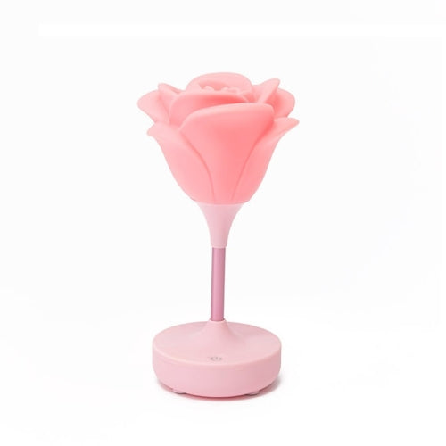 Silicone Rose Flower LED Light USB Rechargeable Night Light 3-modes Touch Romantic Atmosphere Light(Pink)