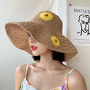 Ladies Summer Daisy Pattern Sun Hat Beach Sunscreen Big Brimmed Hat Straw Hat, Size: M (56-58cm)(Khaki)