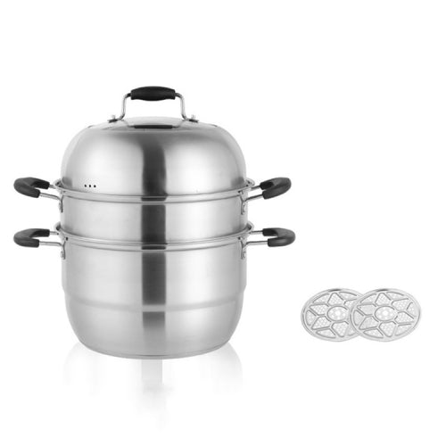 Household Stainless Steel Three-layer Double Bottom Multi-function Steamed Bun Steamer, Size:28cm, Style:Three Layers (Electric Fungus)