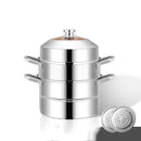 Household Stainless Steel Three-layer Double Bottom Multi-function Steamed Bun Steamer, Size:28cm, Style:Three Layers (Extra-thick)