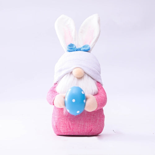 2 PCS Easter Pink Ears Plaid Bunny Dwarf Doll Elf Doll Ornaments Home Decoration Products(Bunny)