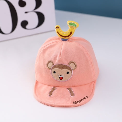 C0329 Cartoon Little Monkey Embroidery Pattern Baby Cap Spring Baby Cotton Cap, Size: 46cm Adjustable(Light Orange)