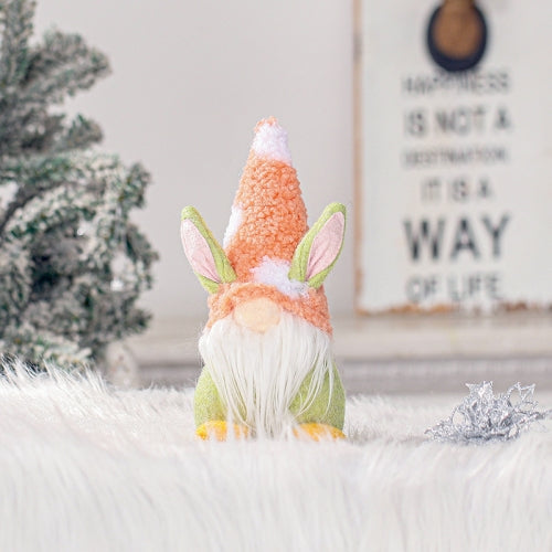 2 PCS Christmas Easter Faceless Doll Decoration Desktop Cartoon Rabbit Doll Decoration Holiday Decoration(Orange Cap)