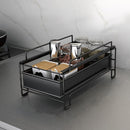 Kitchen Countertop Under Sink Spice Racks Can Be Stacked With Multi-Layer Pull-Out Storage Wrought Iron Rack(Black)