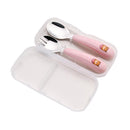 2 Sets Children Cartoon Animal Shape Portable Tableware Stainless Steel Cartoon Spoon Fork Set(Cat Pink)