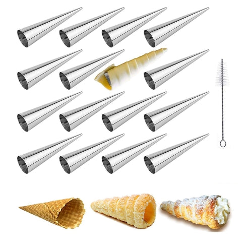 2 Sets 16 in 1 Ice Cream Crispy Mold Set Stainless Steel Conical Roller Croissant Tool