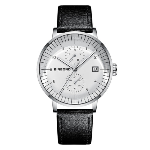 BINBONG B5029 Men 3D Curved Screen Stylish Multifunctional Quartz Watch(Leather Belt White Shell White Surface)