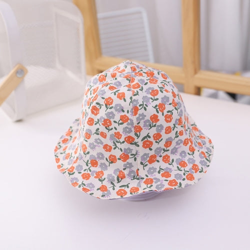 C0503 Flowers Pattern Double-Sided Can Wear Baby Pot Hat Children Printing Fisherman Hat, Size: Around 50cm(Orange Red Inner + Purple)