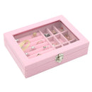 Home Glass Lid Flannel Storage Jewelry Box With Lid(9 Grids Pink)