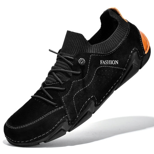 Men Pigskin Soft Sole Casual Breathable Sports Peas Shoes Lazy Leather Shoes, Size: 38(Black)