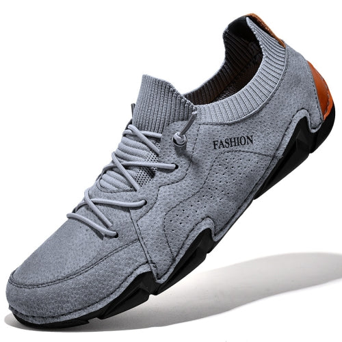 Men Pigskin Soft Sole Casual Breathable Sports Peas Shoes Lazy Leather Shoes, Size: 43(Gray)