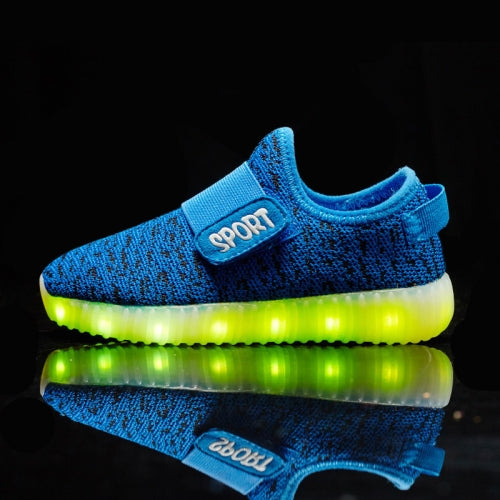 Led Light Luminous Shoes Flying Woven Sports And Leisure Shoes For Children, Size: 30(Blue)