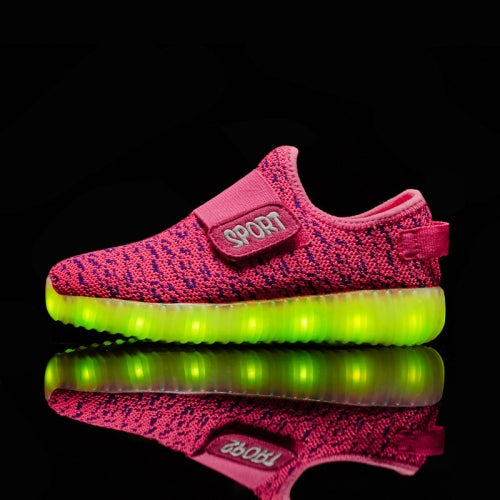 Led Light Luminous Shoes Flying Woven Sports And Leisure Shoes For Children, Size: 32(Pink)