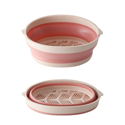 Double-Layer Folding High Temperature Resistant Drain Basket Multifunctional Kitchen Fruit & Vegetable Storage Basket Large (Pink)