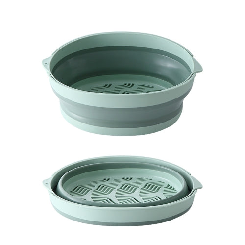 Double-Layer Folding High Temperature Resistant Drain Basket Multifunctional Kitchen Fruit & Vegetable Storage Basket Large (Green)