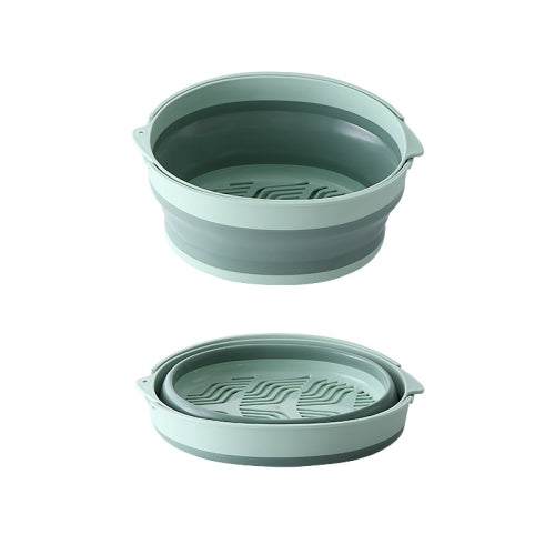 Double-Layer Folding High Temperature Resistant Drain Basket Multifunctional Kitchen Fruit & Vegetable Storage Basket Small (Green)
