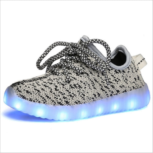 Low-Cut LED Colorful Fluorescent USB Charging Lace-Up Luminous Shoes For Children, Size: 27(Gray)