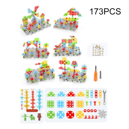 Children Screw-Tightening Electric Drill Toy Manual Assembly Toolbox, Style: 3D + Manual Drill (173 PCS)