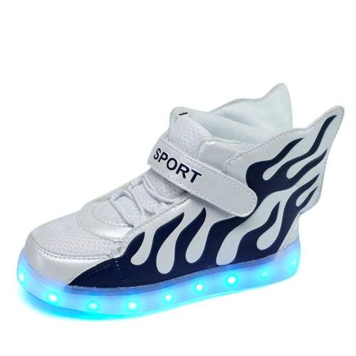 Flashing Shoes USB Charging High-Top Flame Shoes For Children, Size: 31(White Blue)