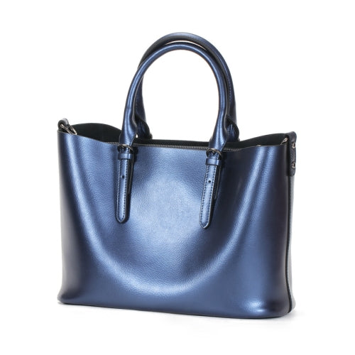 L5032 Large Capacity Messenger Women Bag Cowhide Commuter Tote Shoulder Bag, Colour: Blue