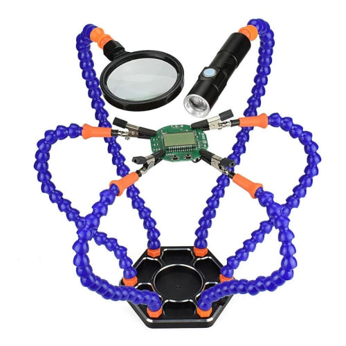 Six-Jaw Aluminum Alloy Welding Station Electronic Product Welding & Maintenance Workbench, SN6SB With Flashlight (Blue)