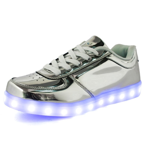 Gold And Silver Colorful Light Shoes LED Light-Up Shoes, Size: 38(Low-cut Silver)