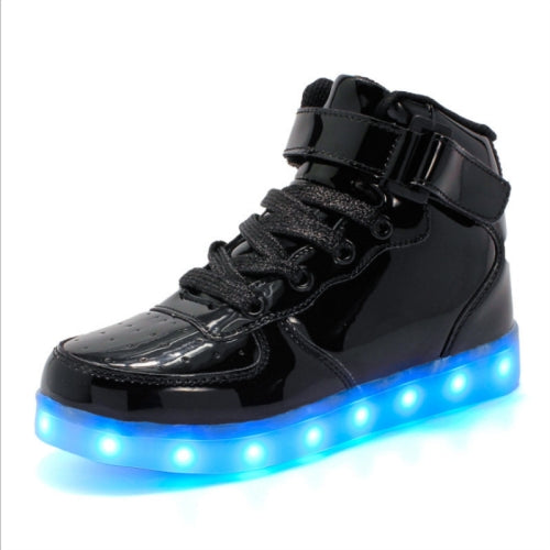 Children LED Luminous Shoes Rechargeable Sports Shoes, Size: 25(Mirror Black)