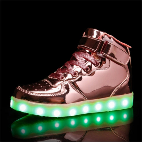 Children LED Luminous Shoes Rechargeable Sports Shoes, Size: 37(Mirror Pink)