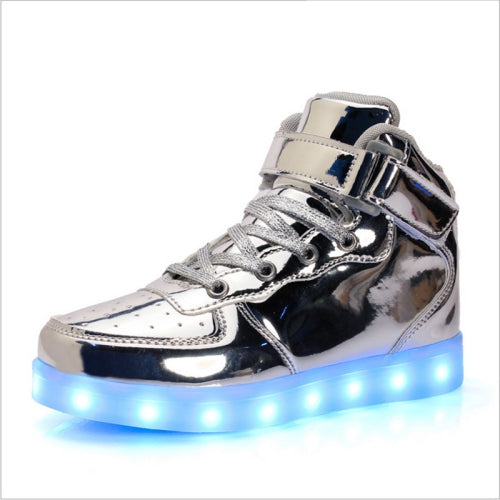 Children LED Luminous Shoes Rechargeable Sports Shoes, Size: 38(Silver)