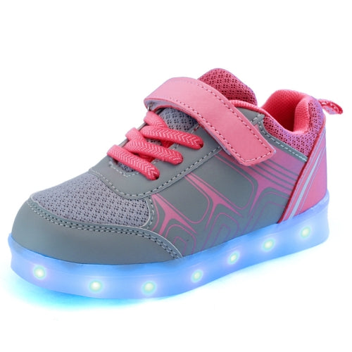 Summer Children'S LED Luminous Shoes USB Rechargeable Lights Shoes, Size: 27(Gray Pink)