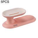 5 PCS Drain Rotating Soap Box Double-Layer Storage Soap Box(Pink)