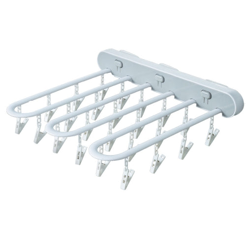 Press Folding Sock Drying Storage Rack Multifunctional Windproof 24 Clip Hanger(Gray)