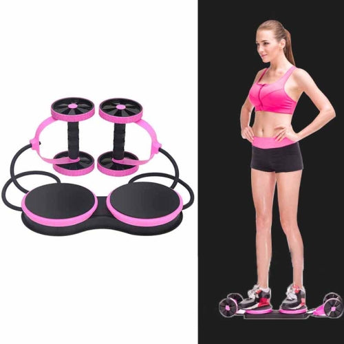 Multifunctional Abdominal Wheel Pull Rope Home Abdominal Training Fitness Equipment With Twisted Waist Plate (Pink)