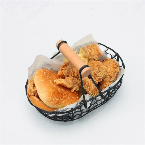 Wrought Iron Fruit Portable Storage Basket Bread French Fries Fried Snacks Portable Basket Black Iron + Beech Oval Handle