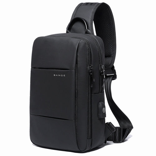 BANGE BG-77107 Men One-Shoulder Bag Casual Simple Messenger Bag with External USB Charging Port(Black)