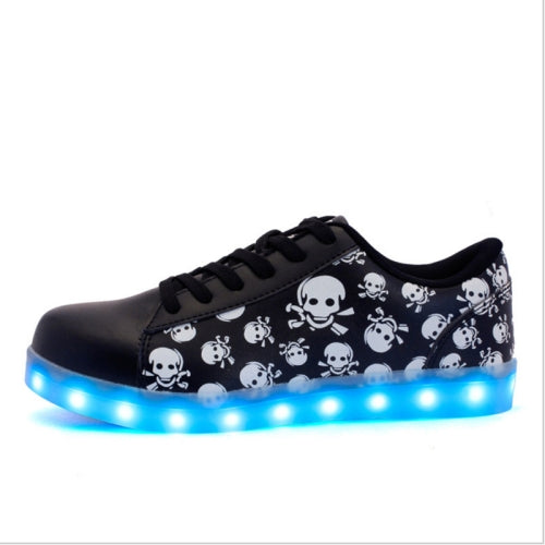 Skull Pattern USB Charging LED Flashing Shoes, Size: 35