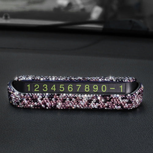 Car Diamond Temporary Parking Card Personality Moving Car Parking Card Phone Number Card(Purple Diamond)