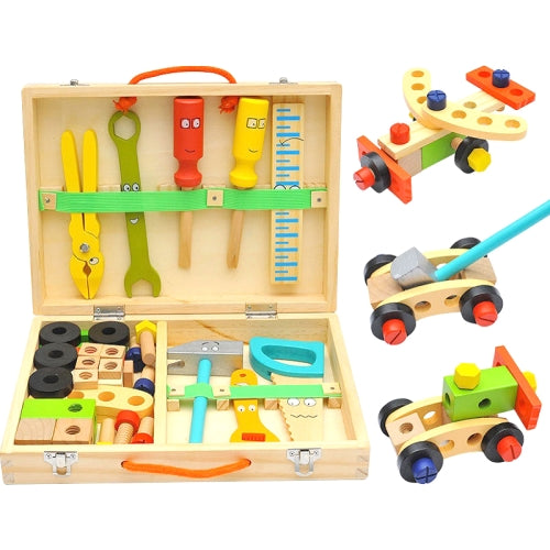 Wooden Simulation DIY Children Cartoon Toolbox Toys Play House Early Education Toys