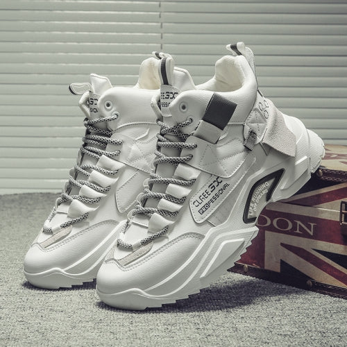 Spring And Autumn High-Top Clunky Sneaker Thick-Soled Sports Shoes Men Running Shoes, Size: 41(White+Gray)
