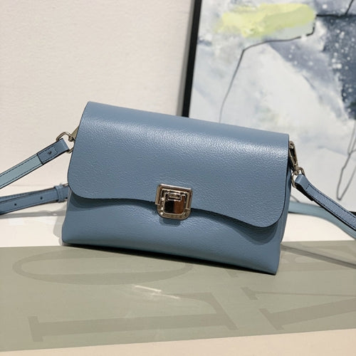 21P2112 Casual All-Match One-Shoulder Messenger Women Bag Leather Small Square Bag(Light Blue)