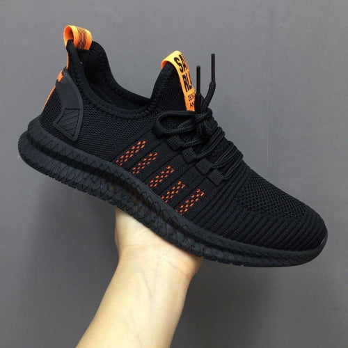 Men Casual Sports Shoes Breathable Mesh Outdoor Running Shoes, Size: 42(Black+Orange)