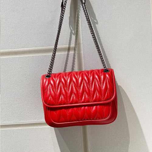 20P9860 Lingge Chain Small Bag Shoulder Messenger Women Bag(Red)