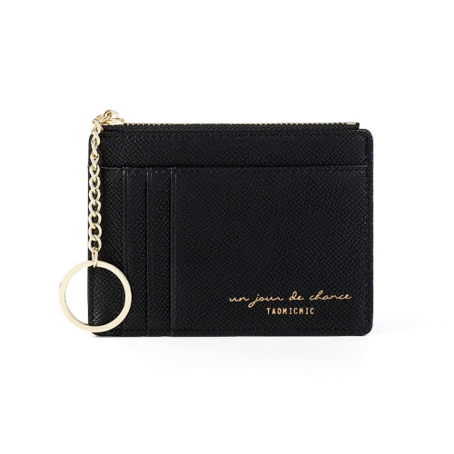 928801 Zipper Ladies Coin Purse Mini Keychain Multi-Card Card Holder(Black)