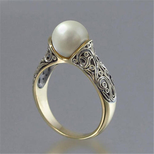 Women Retro Style Inlaid Delicate Synthetic Pearl Ring Jewelry(8)