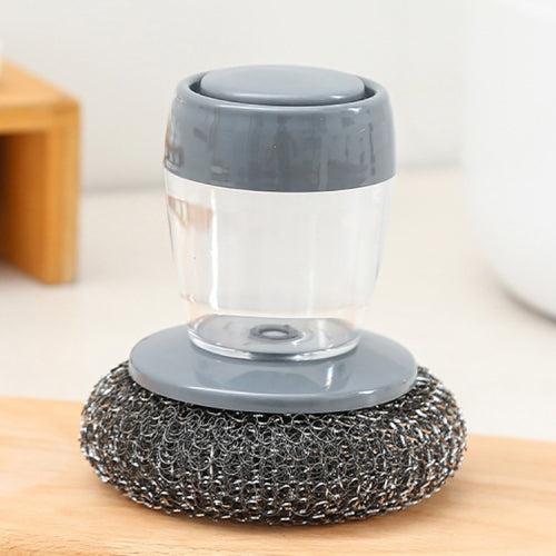 3 PCS Multifunctional Push-Type Cleaning Brush Kitchen Detergent Automatic Liquid Addition Dishwashing Brush(Steel Ball Pot Brush )