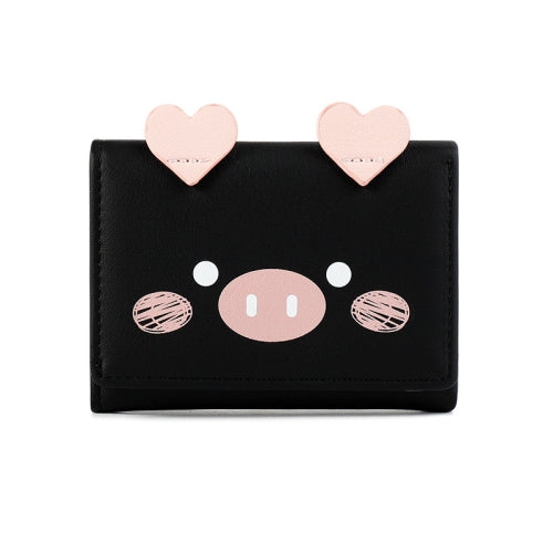 928555 Cartoon Cute Student Wallet Multi-Card Short Ladies Tri-Fold Wallet(Black)