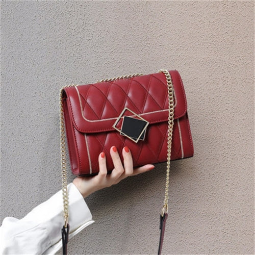 5132 Fashion Messenger Shoulder Bag Chain Small Square Bag(Red Wine)
